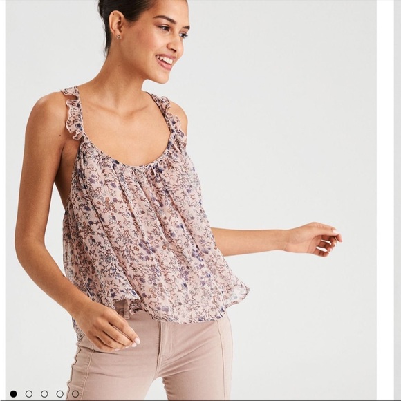 New American Eagle Ruffle Back Floral Cami Tank Top - Small - Picture 4 of 7